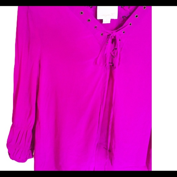 ARYN K (Anthropologie) Lace Up Blouse With 3/4 Length Sleeves Fuschia Pink Sz M - Picture 7 of 12